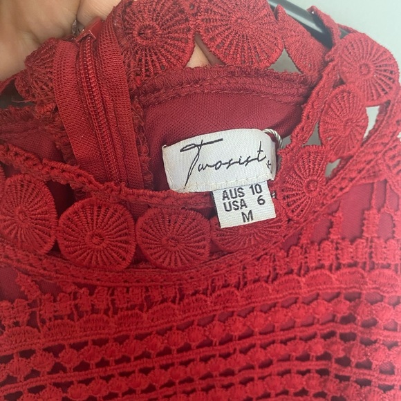 Two Sisters | beautiful Red lace Halter Midi Dress sm-med - Picture 3 of 5